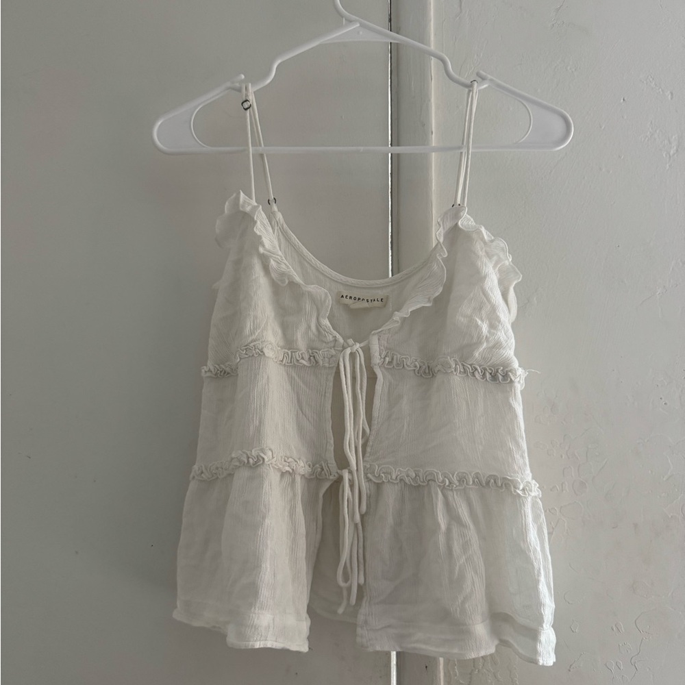 Aeropostale White Ruffle Blouse